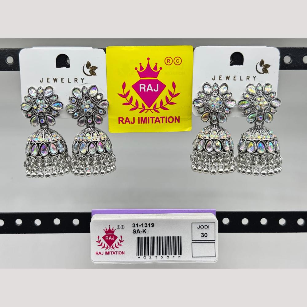 Raj Imitation Oxidised Crystal Stone And Beads Jhumki Earrings