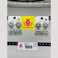 Raj Imitation Oxidised Crystal Stone And Beads Jhumki Earrings