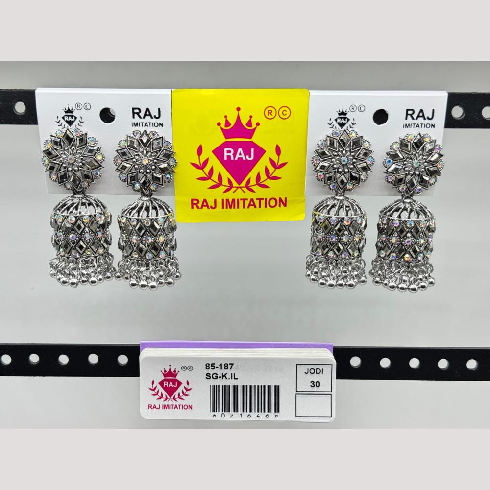 Raj Imitation Oxidised Austrian And Beads Jhumki Earrings