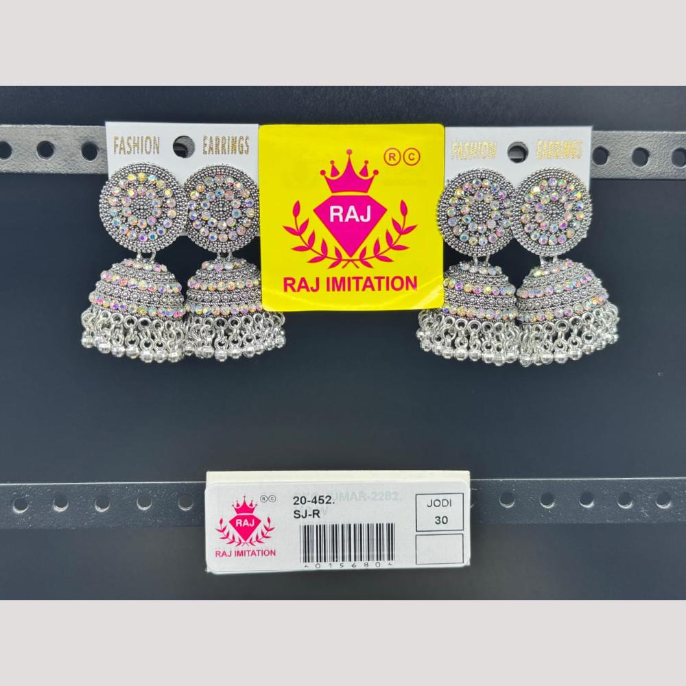 Raj Imitation Oxidised Austrian And Beads Jhumki Earrings