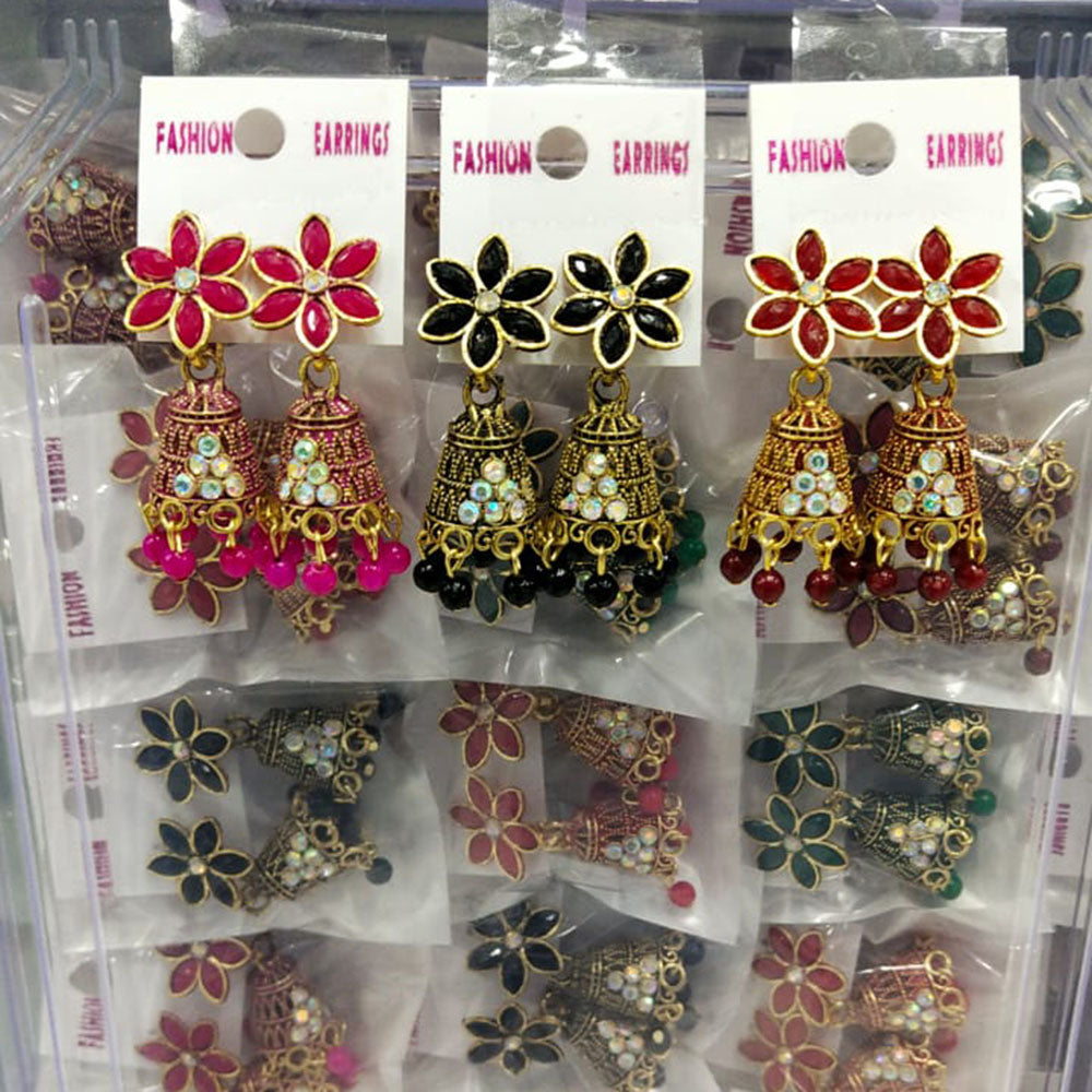 Raj Imitation Crystal And Pearls Jhumki Earrings