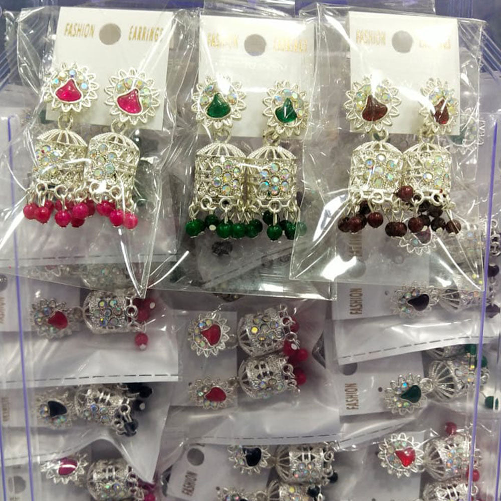 Raj Imitation Crystal And Pearls Jhumki Earrings