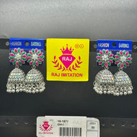 Raj Imitation Oxidised Plated Crystal Stone And Ghungroo Jhumki Earrings