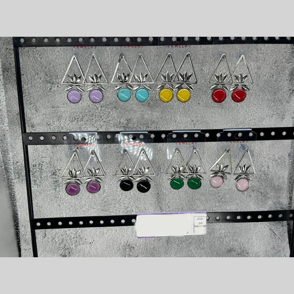 Raj Imitation Oxidised Plated Pota Stone Premium Dangler Earrings for Women (Pack of 50)