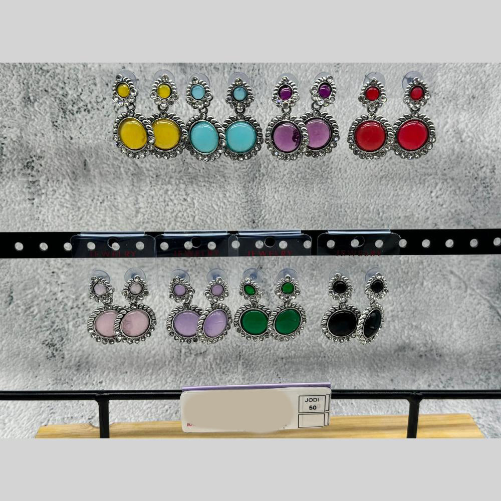 Raj Imitation Oxidised Plated Pota Stone Premium Dangler Earrings for Women (Pack of 50)