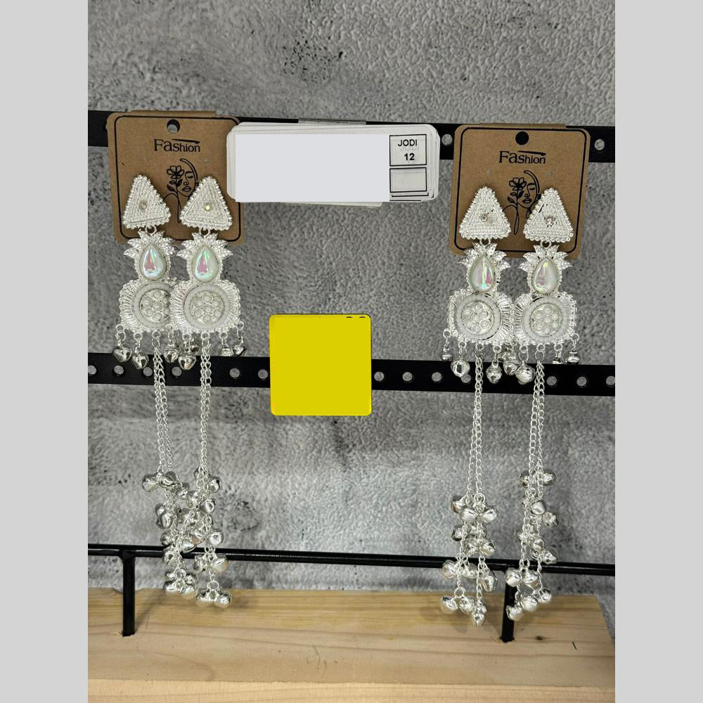 Raj Imitation Oxidised Plated Crystal Stone And Ghungroo Kashmiri Dangler Earrings for Women (Pack of 12)