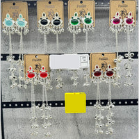 Raj Imitation Silver Plated Pota Stone And Ghungroo Kashmiri Dangler Earrings for Women (Pack of 12)
