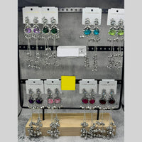 Raj Imitation Oxidised Plated Pota Stone And Ghungroo Kashmiri Dangler Earrings for Women (Pack of 16)