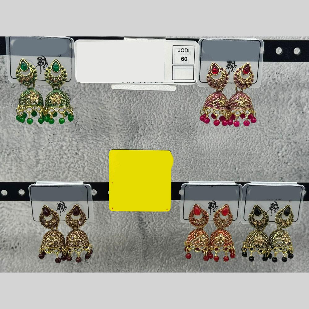 Raj Imitation Traditional Austrian Stone And Pearl Jhumki Earrings for Women (Set of 60)