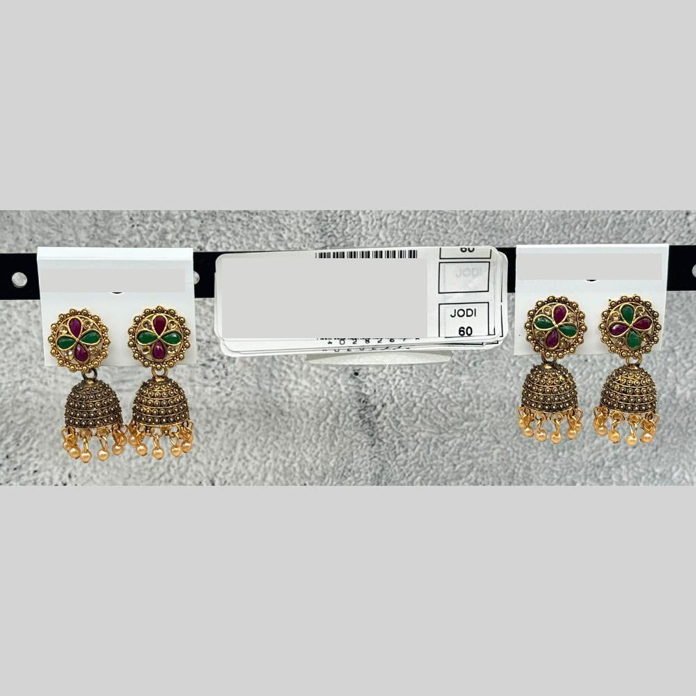 Raj Imitation Traditional Pota Stone And Pearl Jhumki Earrings for Women (Set of 60)