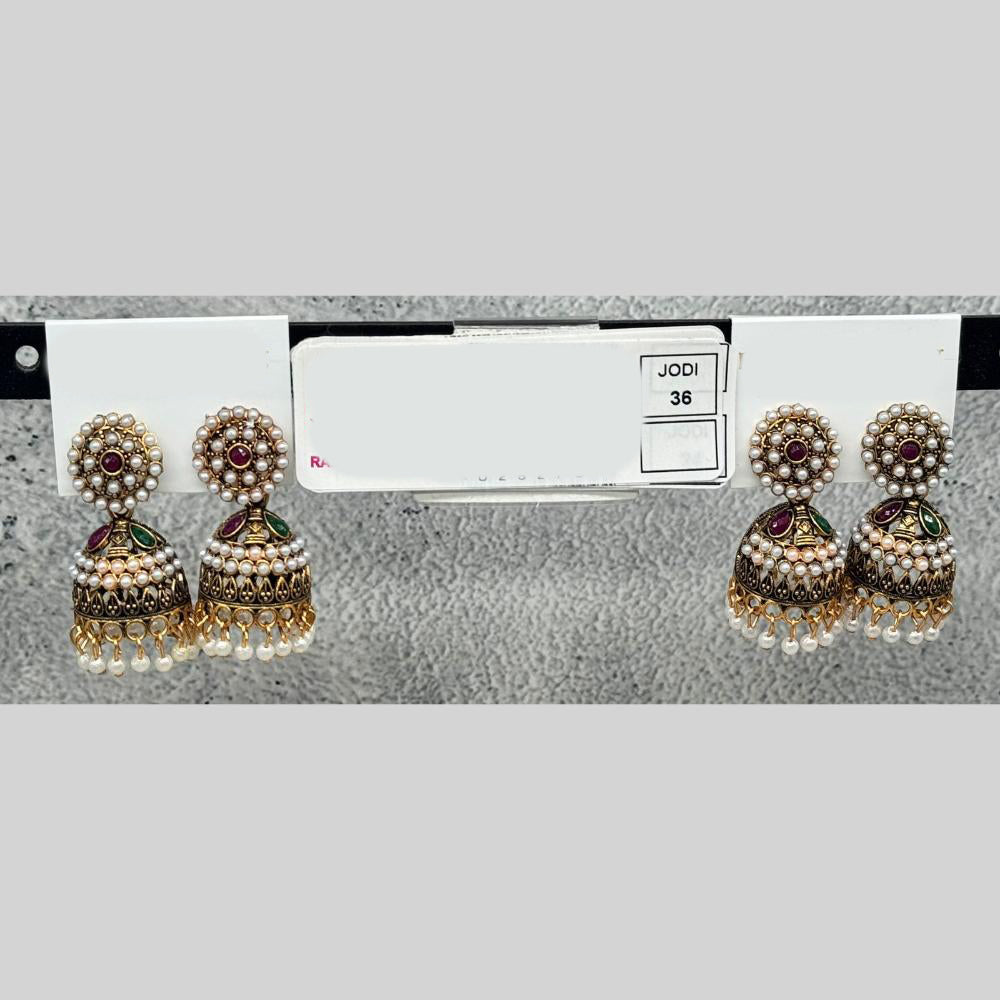 Raj Imitation Traditional Pota Stone And Pearl Jhumki Earrings for Women (Set of 36)