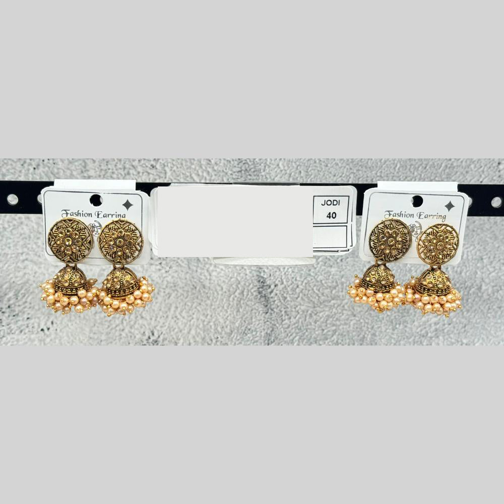 Raj Imitation Traditional Austrian Stone And Pearl Jhumki Earrings for Women (Set of 40)