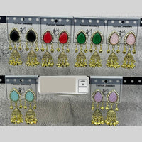 Raj Imitation Traditional Pota Stone And Pearl Ghungroo Jhumki Earrings for Women (Set of 30)