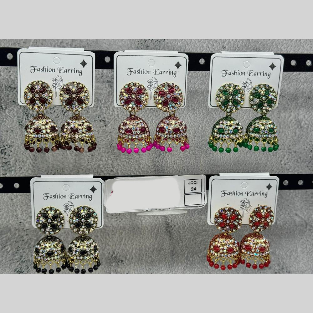 Raj Imitation Traditional Pota Stone And Austrian Pearl Jhumki Earrings for Women (Set of 24)