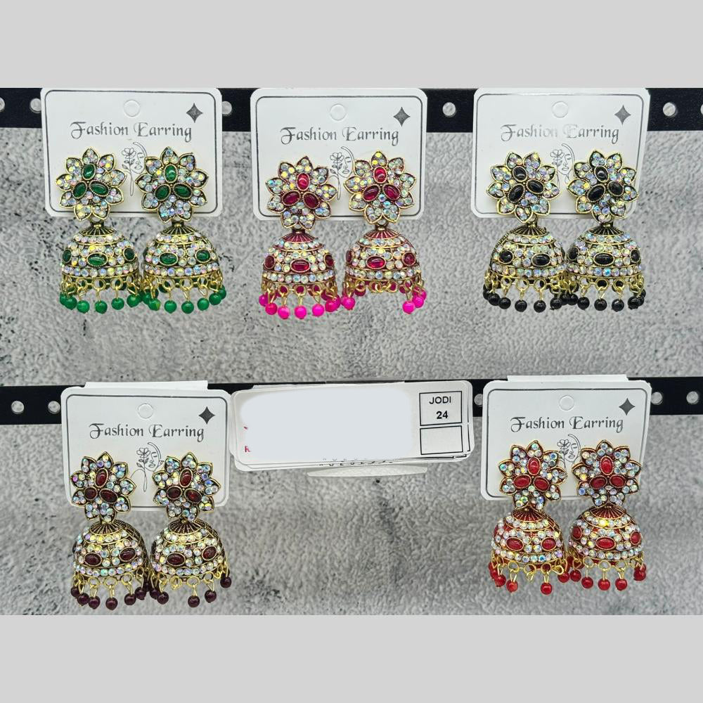Raj Imitation Traditional Pota Stone And Austrian Pearl Jhumki Earrings for Women (Set of 24)