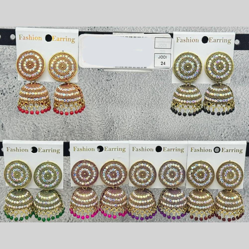 Raj Imitation Traditional Austrian Stone And Pearl Jhumki Earrings for Women (Set of 24)