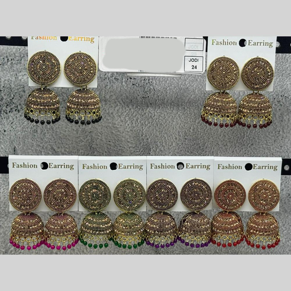Raj Imitation Traditional Austrian Stone And Pearl Jhumki Earrings for Women (Set of 24)