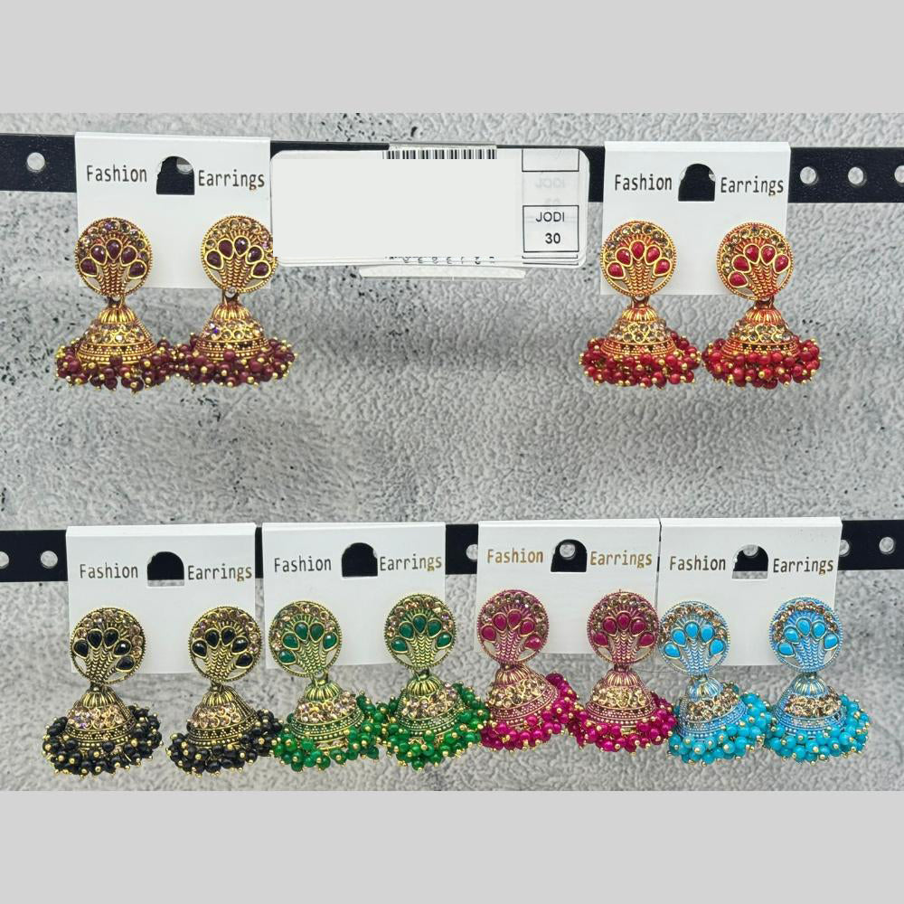 Raj Imitation Traditional Austrian Stone And Pearl Jhumki Earrings for Women (Set of 30)