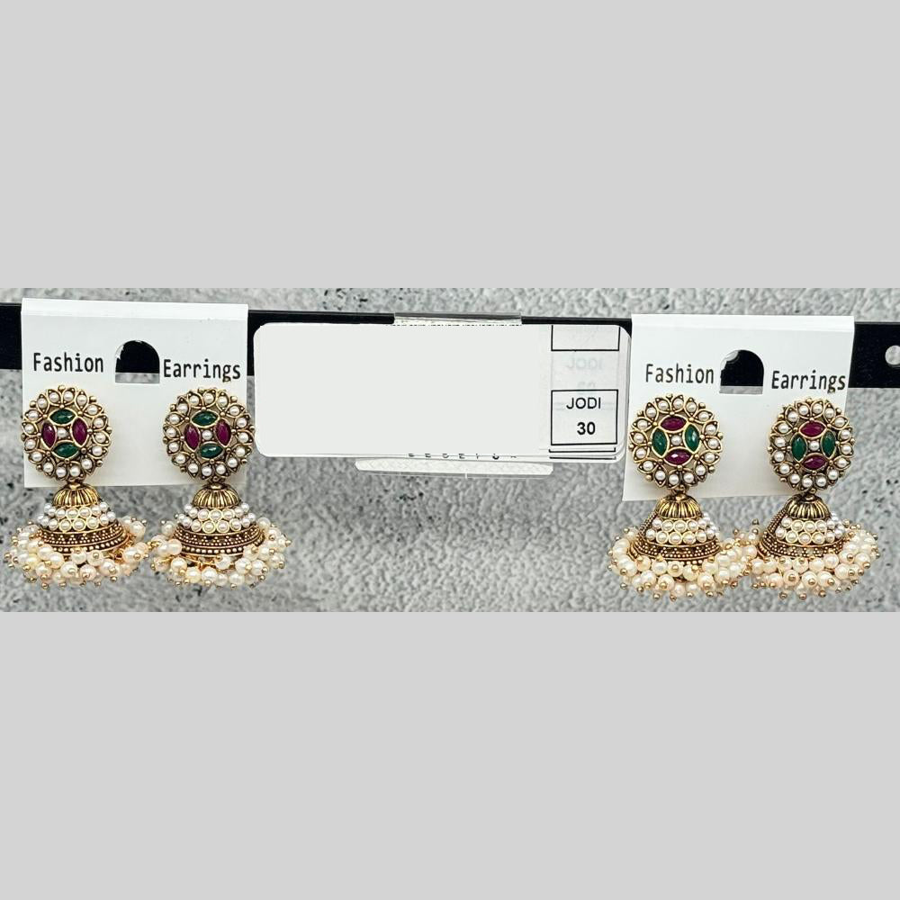 Raj Imitation Traditional Pota Stone And Austrian Pearl Jhumki Earrings for Women (Set of 30)