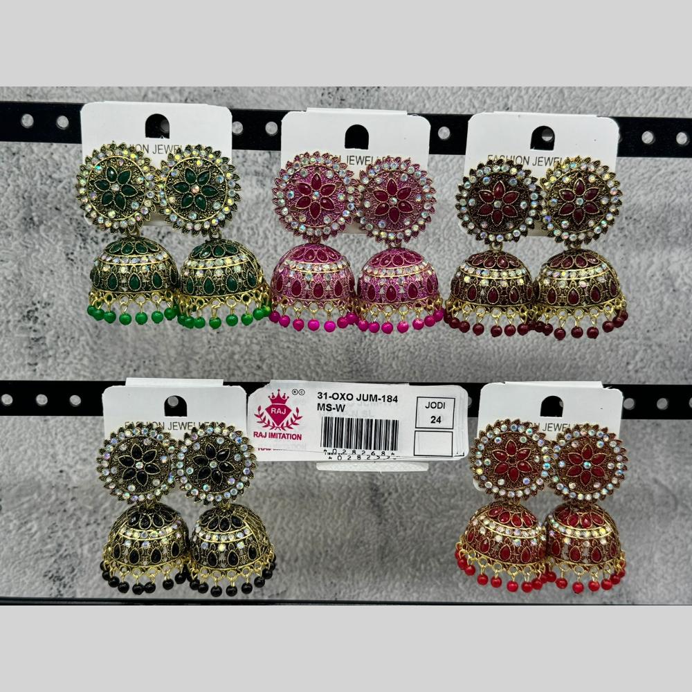 Raj Imitation Traditional Austrian Stone And Pearl Jhumki Earrings for Women (Set of 24)
