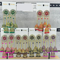 Raj Imitation Traditional Pota Stone And Austrian Pearl Jhumki Earrings for Women (Set of 20)