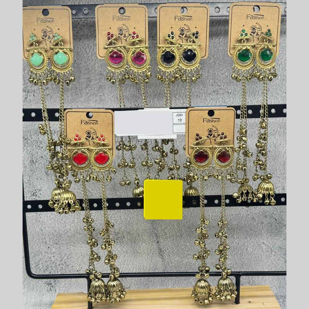 Raj Imitation Royal Pota Stone And Ghungroo Kashmiri Bell Jhumki (Pack of 12)
