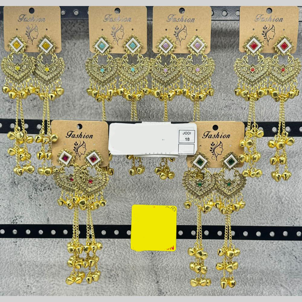 Raj Imitation Royal Pota Stone And Ghungroo Kashmiri Bell Jhumki( Pack of 18)