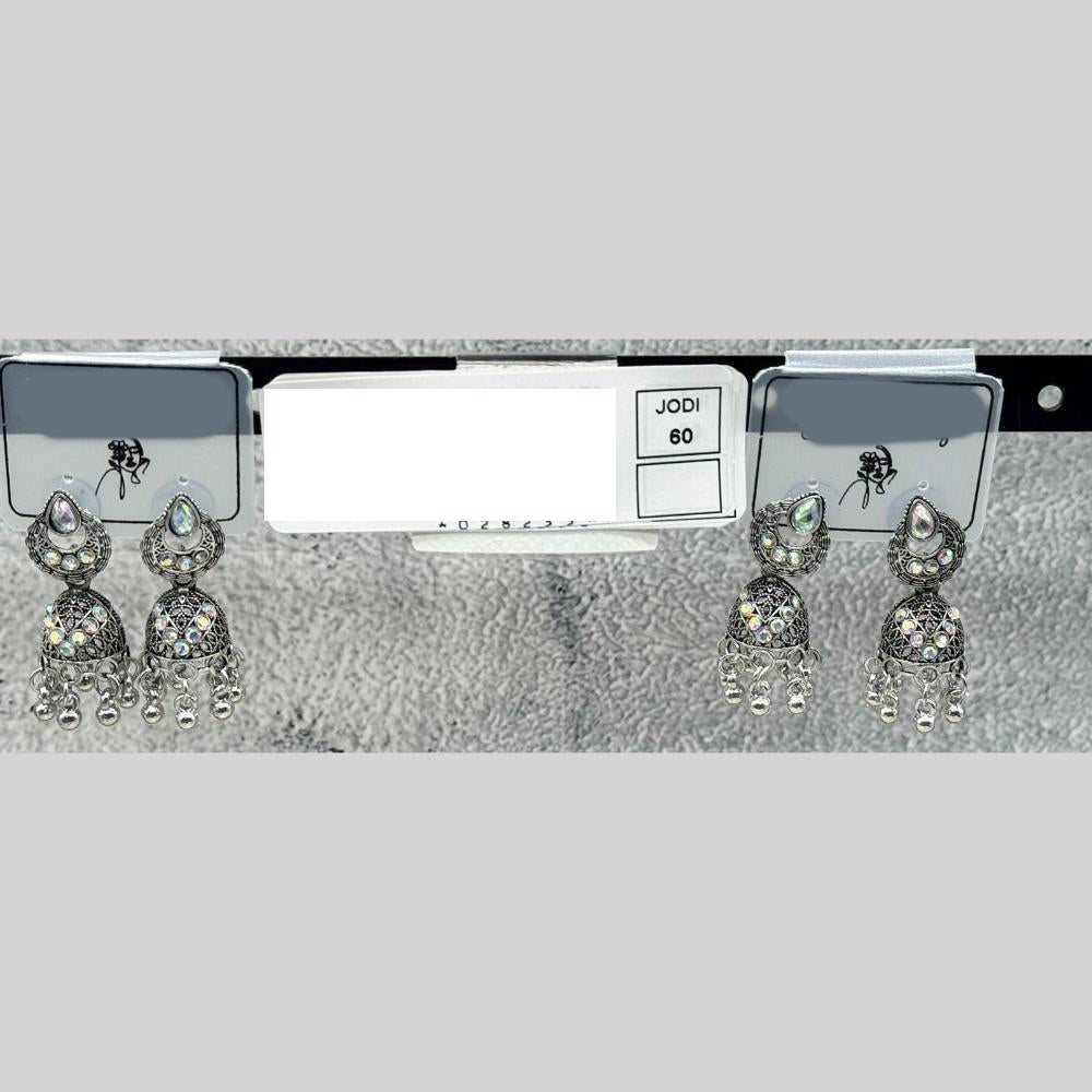 Raj Imitation Oxidised Austrian Stone And Pearl Jhumki Earrings (Set of 60)