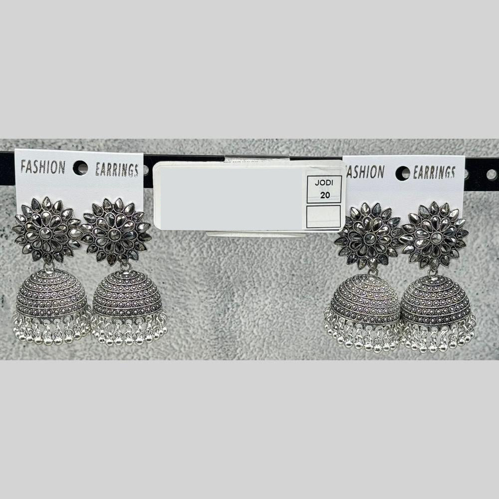 Raj Imitation Oxidised Delicate Crystal Stone And Pearl Jhumki Earrings (Set of 20)