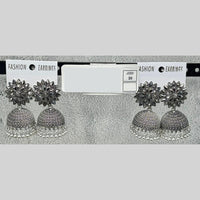 Raj Imitation Oxidised Delicate Crystal Stone And Pearl Jhumki Earrings (Set of 20)