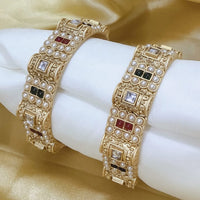 Tanish Art Jewellery Traditional Pota Stone And Pearl Bangles Set for Women