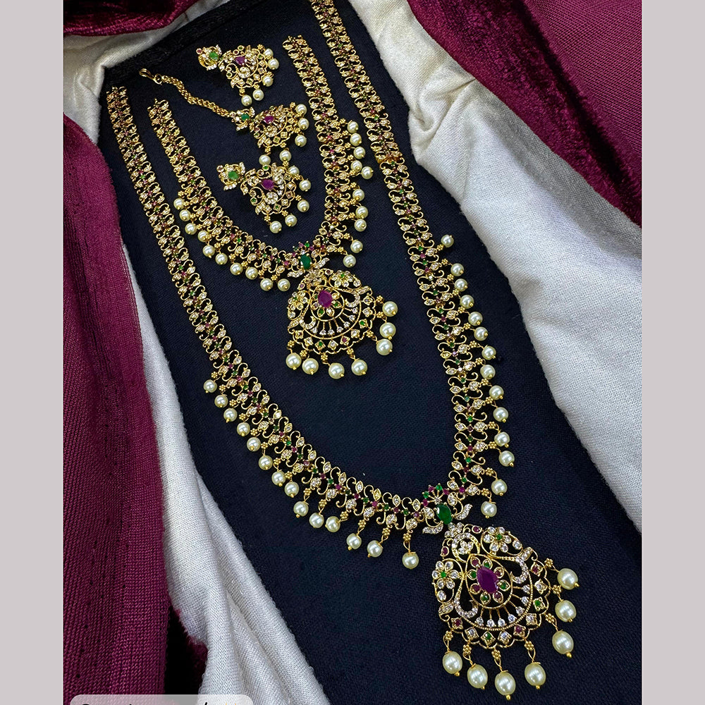 Tanish Art Jewellery  Luxe Twins Austrain Stone And Pearl Double Glamour Necklace Set