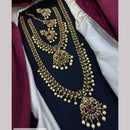 Tanish Art Jewellery  Luxe Twins Austrain Stone And Pearl Double Glamour Necklace Set 