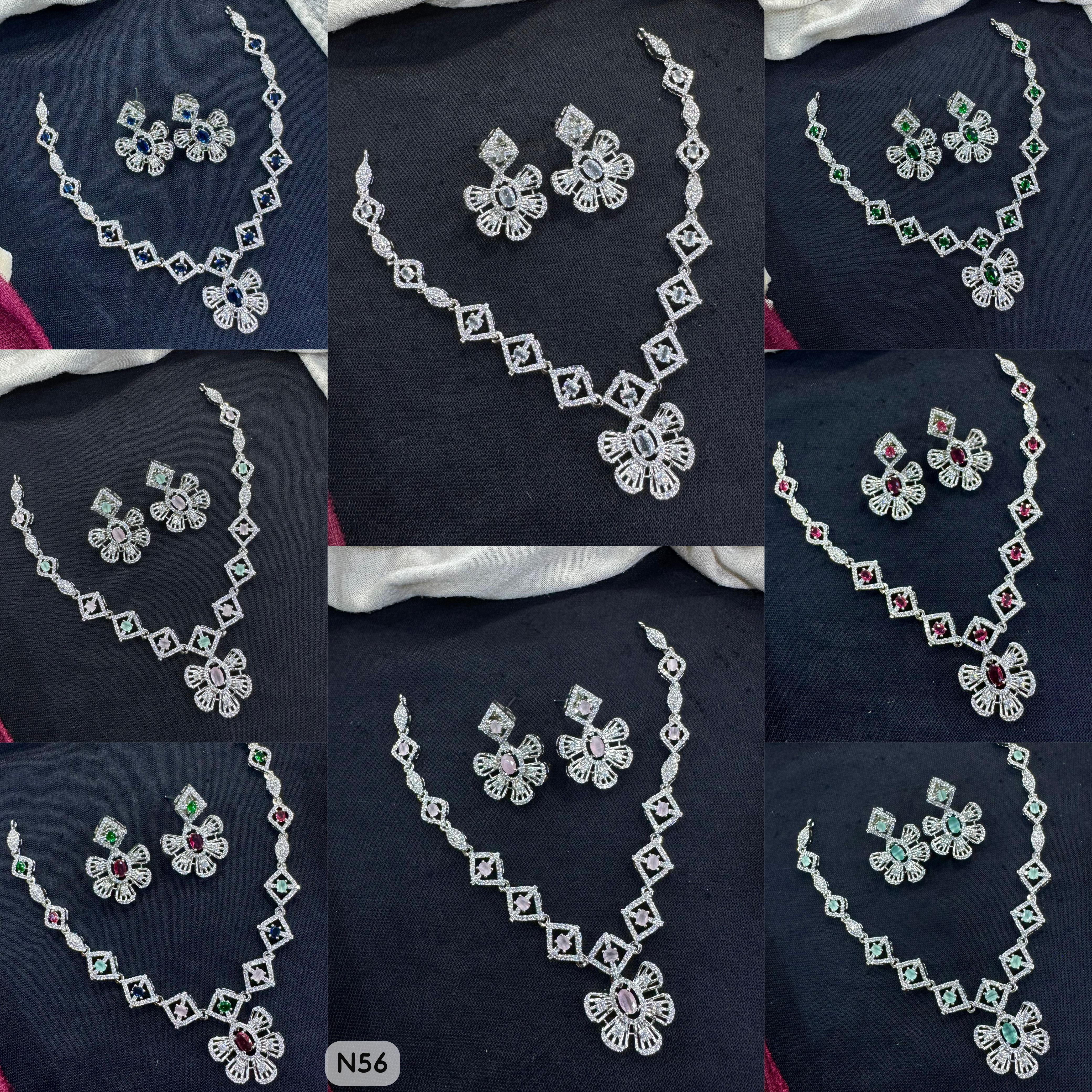 Tanish Art Jewellery Floral AD Stone Necklace Set