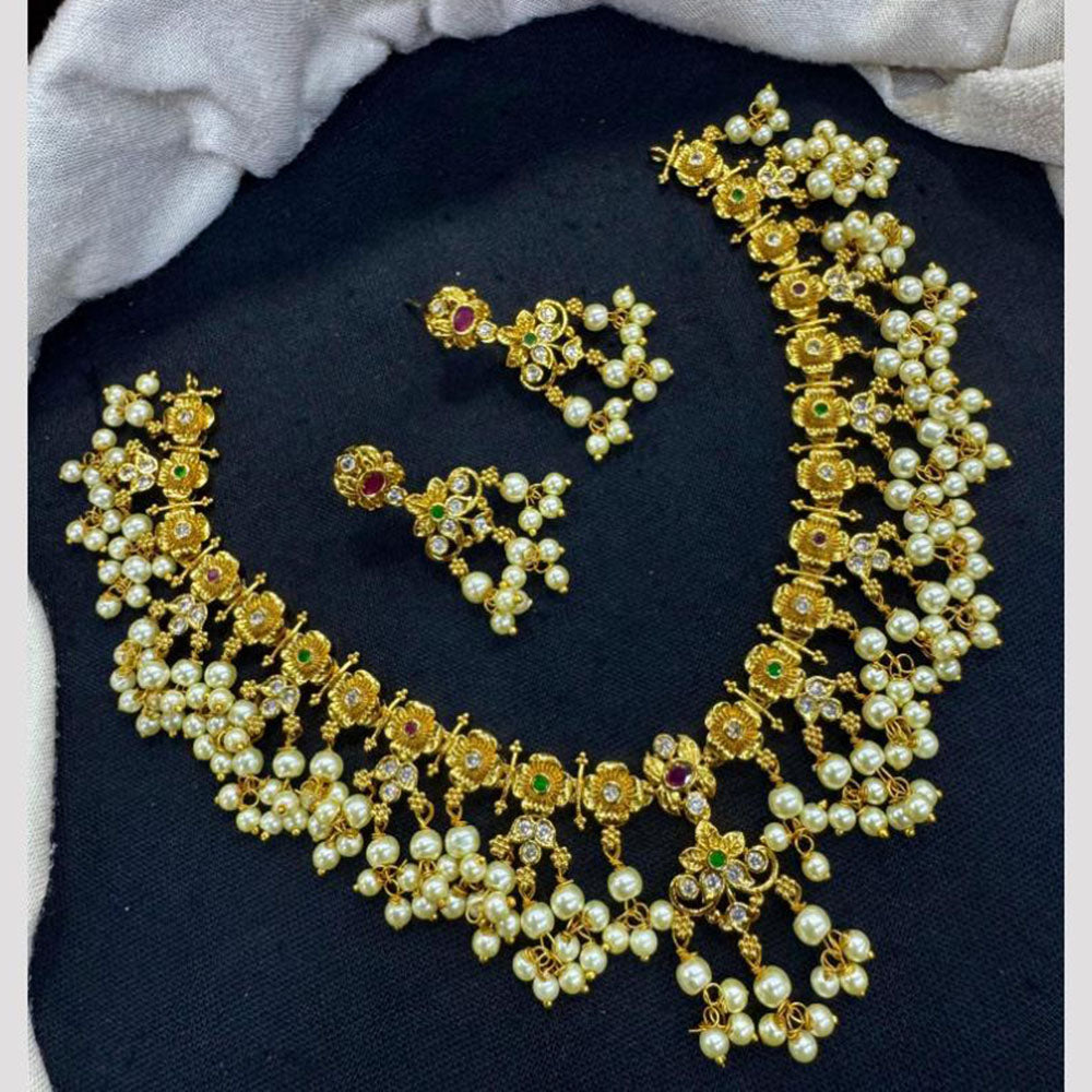 Tanish Art Jewellery Glow And Grace Pota And Austrain Stone Pearl Necklace Set