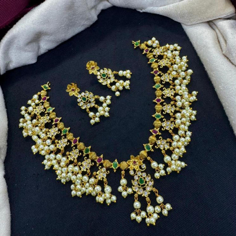 Tanish Art Jewellery Glow And Grace Pota And Austrain Stone Pearl Necklace Set