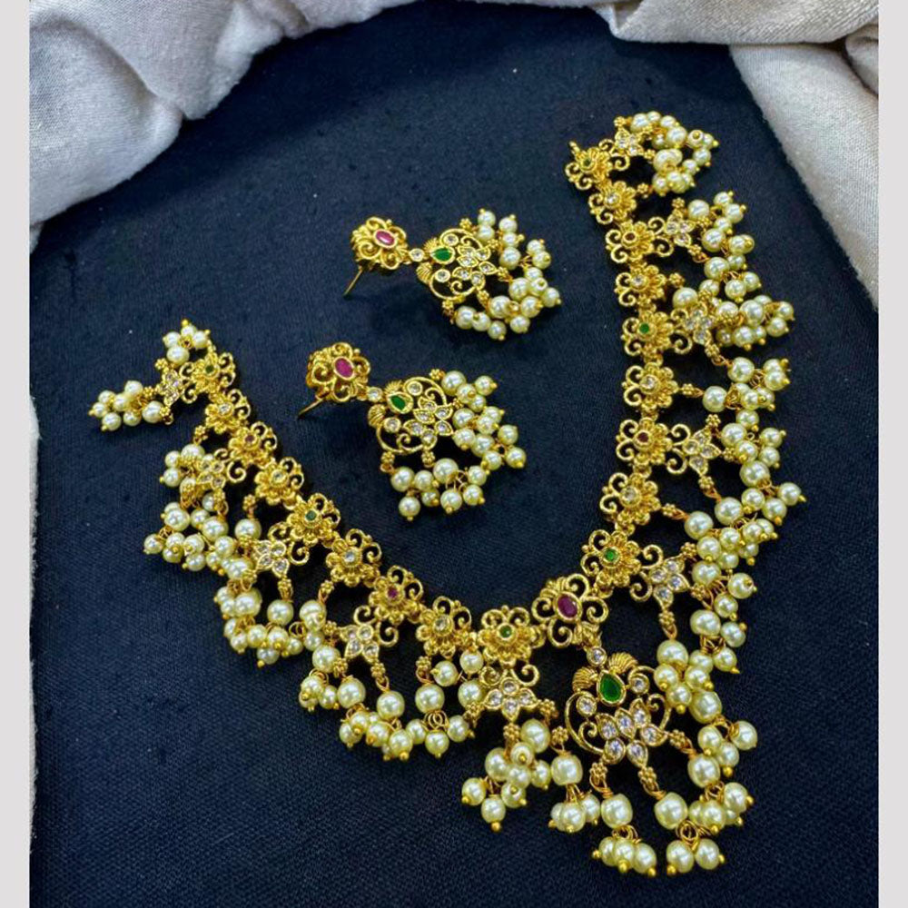 Tanish Art Jewellery Glow And Grace Pota And Austrain Stone Pearl Necklace Set