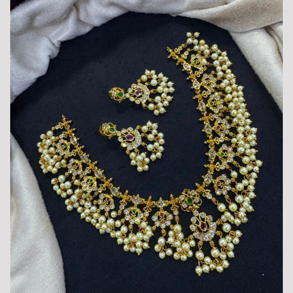 Tanish Art Jewellery Glow And Grace Pota And Austrain Stone Pearl Necklace Set