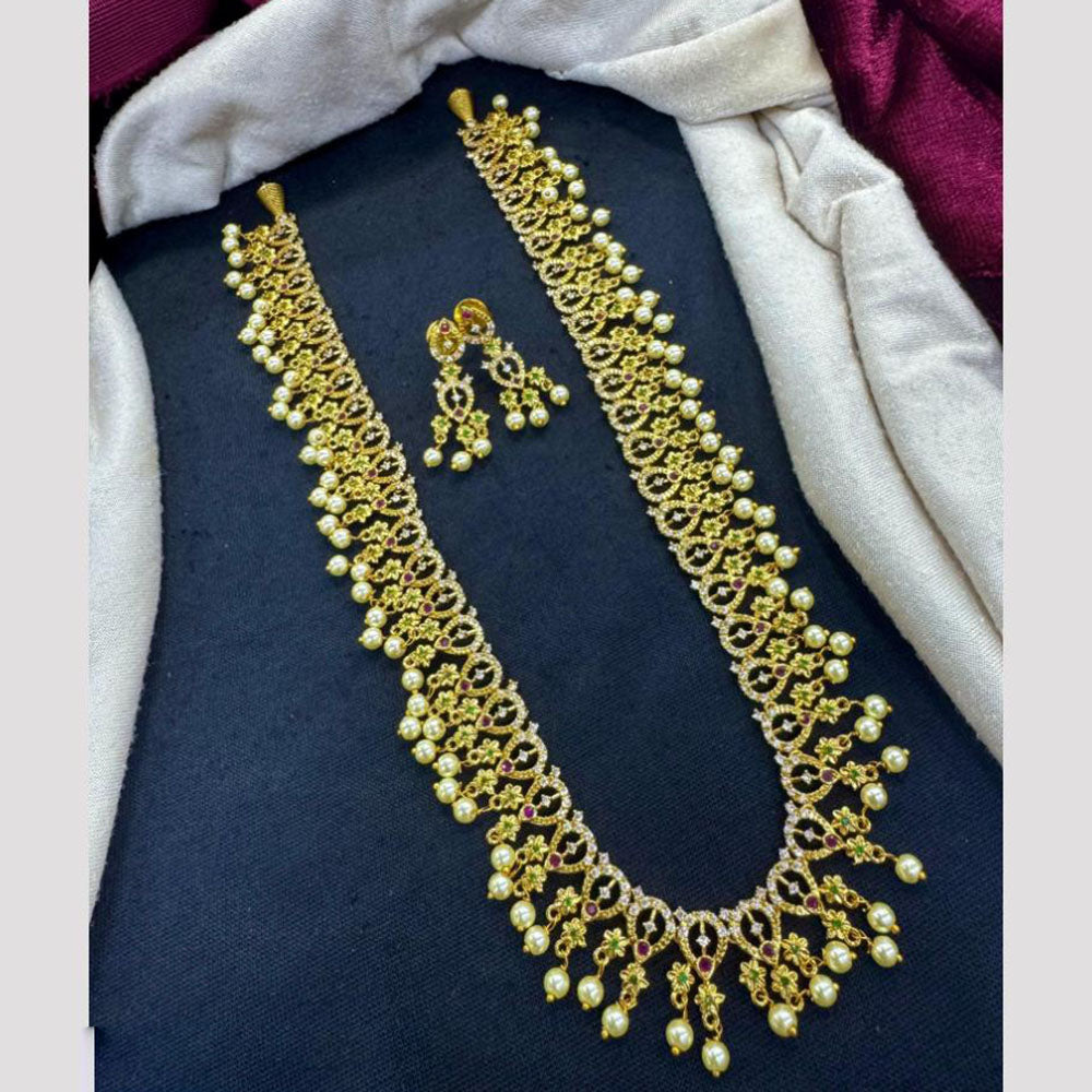 Tanish Art Jewellery Glow And Grace Pota And Austrain Stone Pearl Long Necklace Set