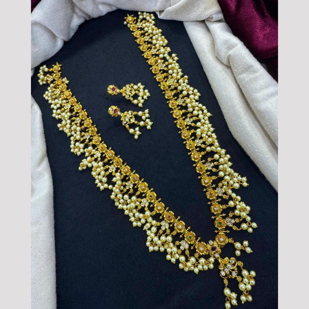 Tanish Art Jewellery Glow And Grace Pota And Austrain Stone Pearl Long Necklace Set