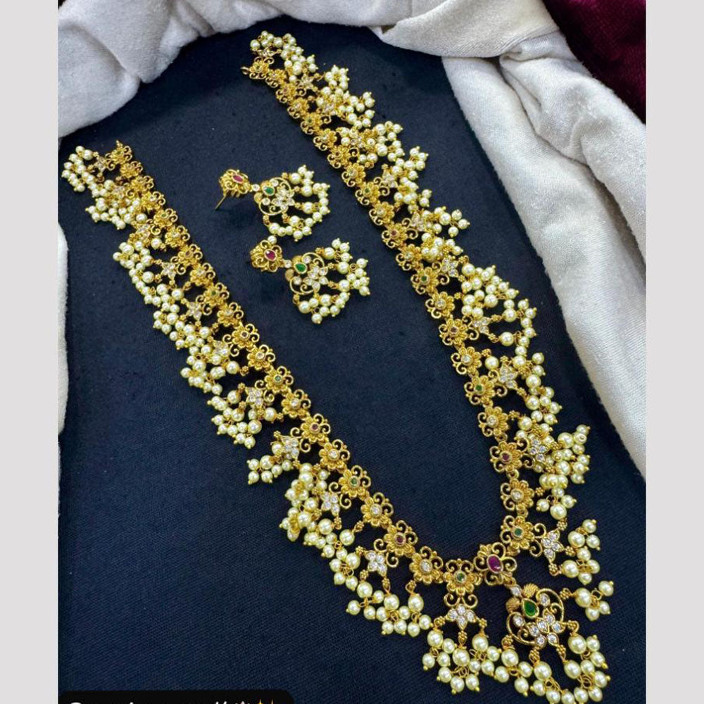 Tanish Art Jewellery Glow And Grace Pota And Austrain Stone Pearl Long Necklace Set