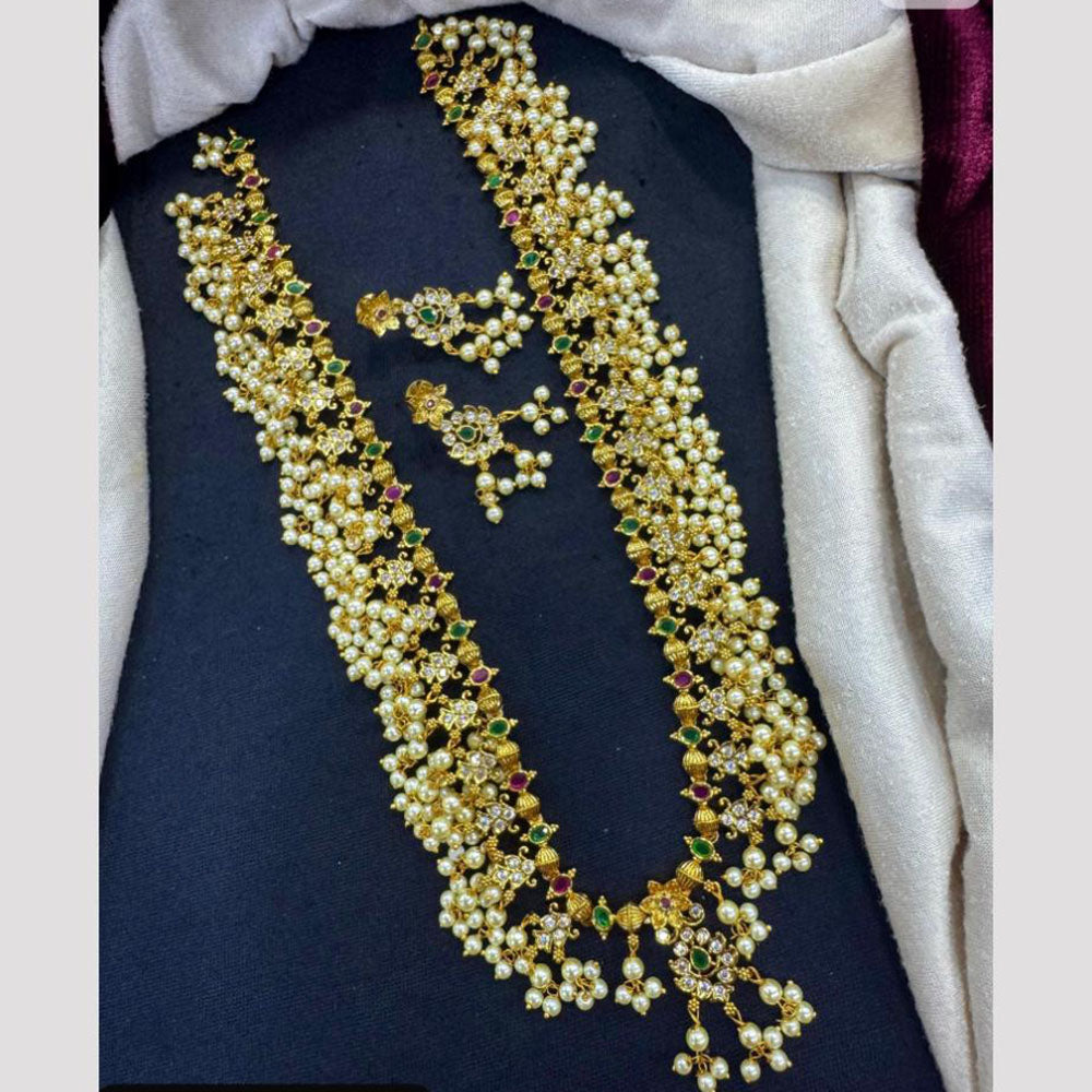 Tanish Art Jewellery Glow And Grace Pota And Austrain Stone Pearl Long Necklace Set