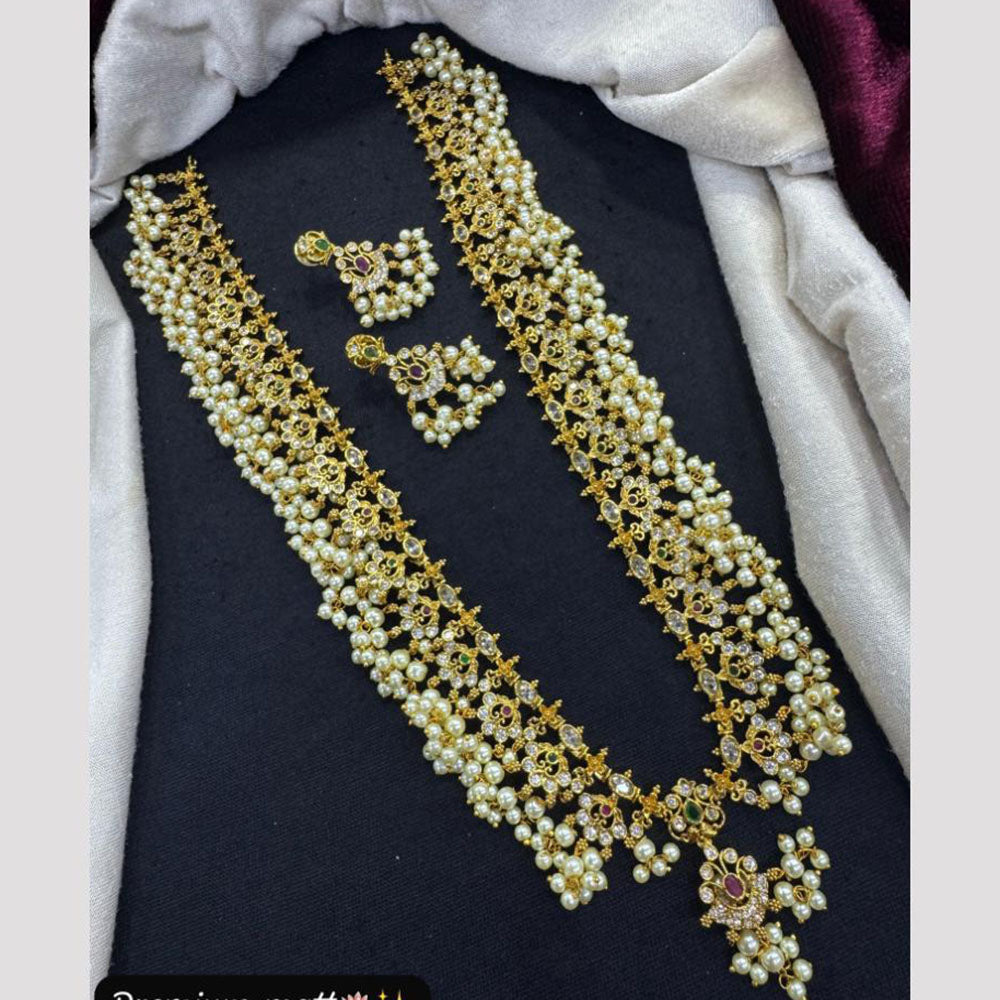Tanish Art Jewellery Glow And Grace Pota And Austrain Stone Pearl Long Necklace Set