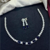 Tanish Art Jewellery Rhodium Plated Glamorous American Diamond Necklace Set