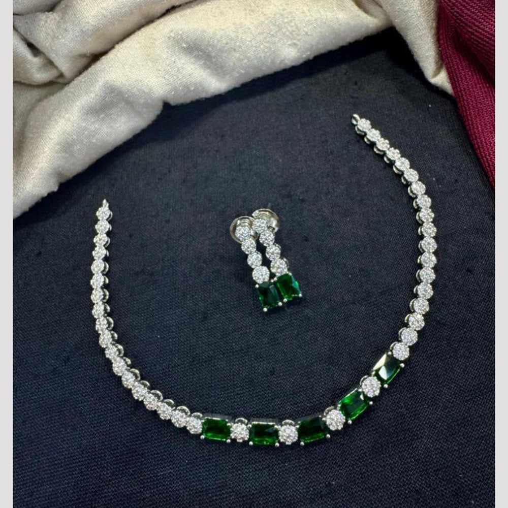 Tanish Art Jewellery Rhodium Plated Glamorous American Diamond Necklace Set