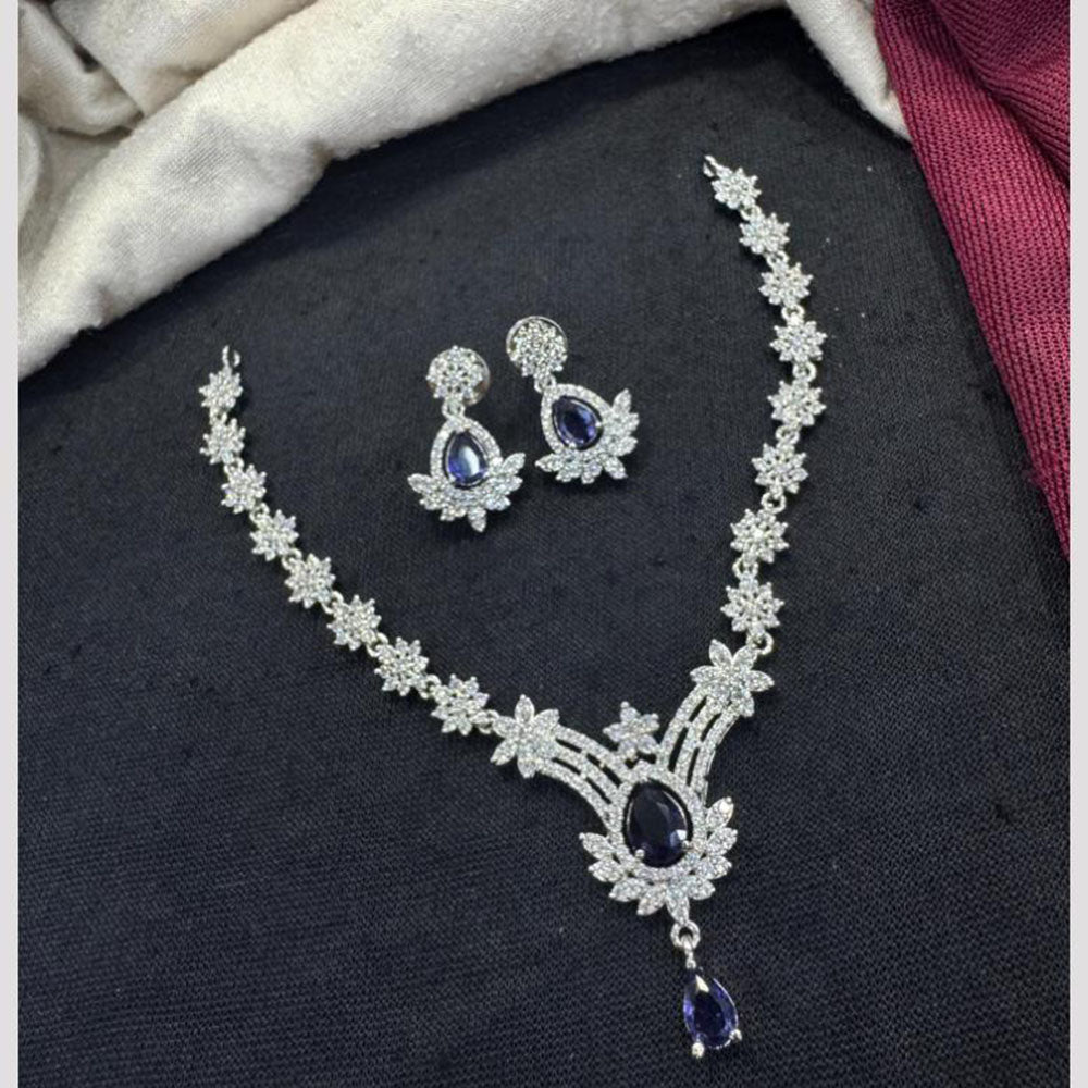 Tanish Art Jewellery Rhodium Plated Glamorous American Diamond Necklace Set