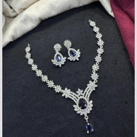 Tanish Art Jewellery Rhodium Plated Glamorous American Diamond Necklace Set
