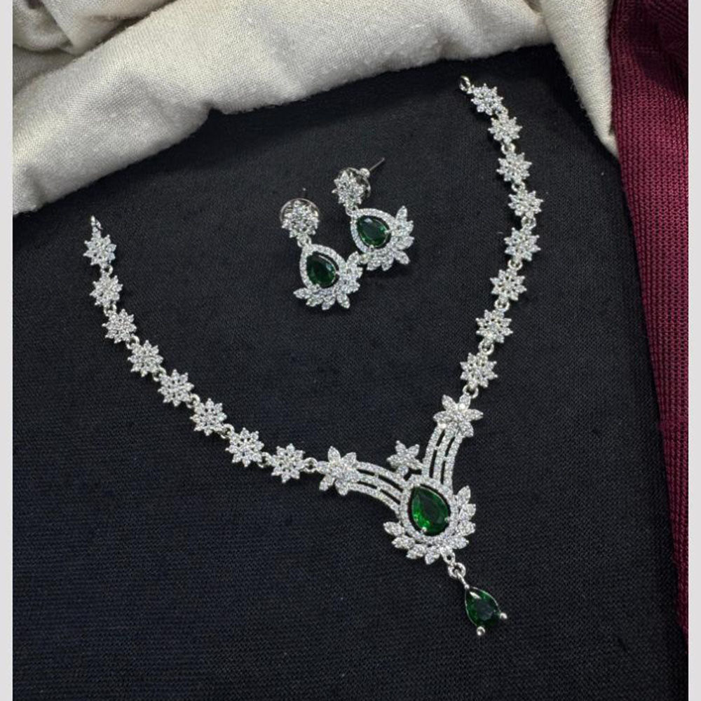 Tanish Art Jewellery Rhodium Plated Glamorous American Diamond Necklace Set