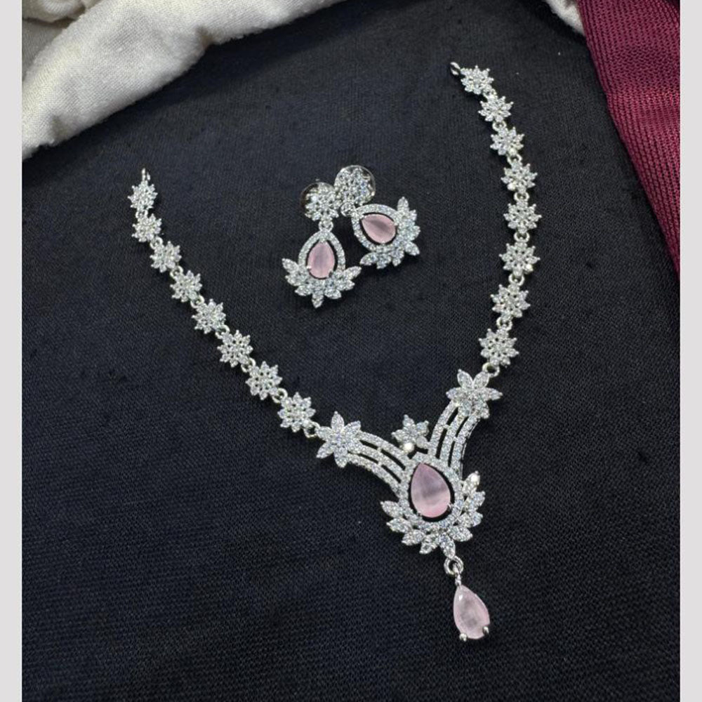 Tanish Art Jewellery Rhodium Plated Glamorous American Diamond Necklace Set
