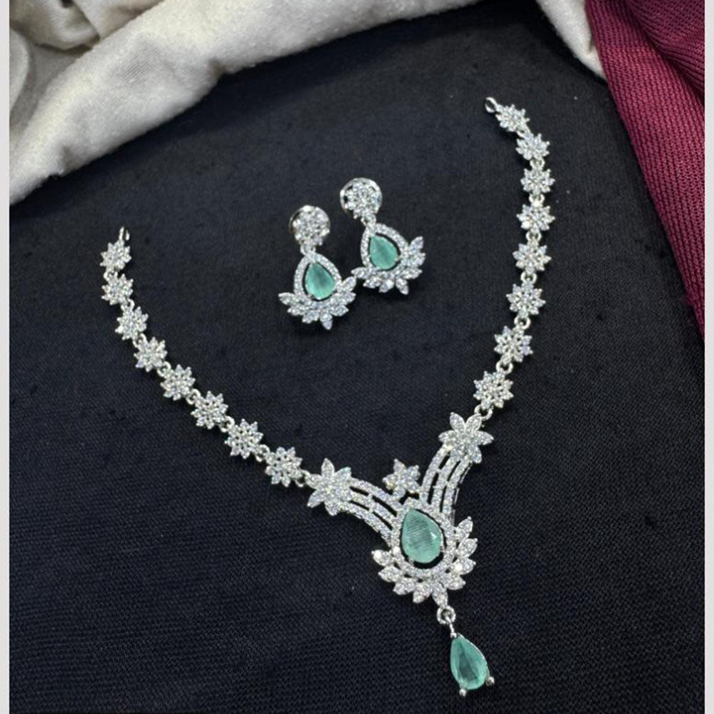 Tanish Art Jewellery Rhodium Plated Glamorous American Diamond Necklace Set